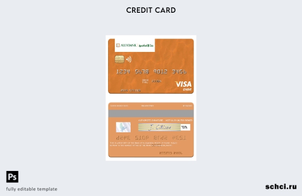скачать в цифровом формате шаблон дебетовой карты Visa Bank of Alexandria в Егип
